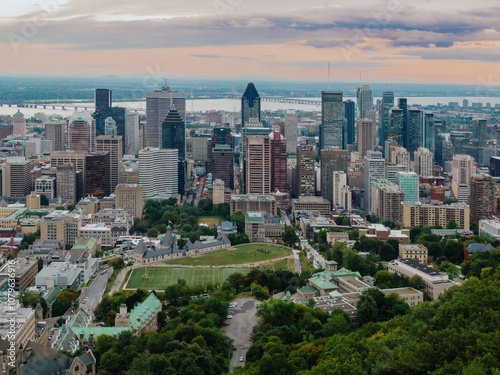 Downtown Montréal and Mont Royal Park Montreal, Quebec, Canada.