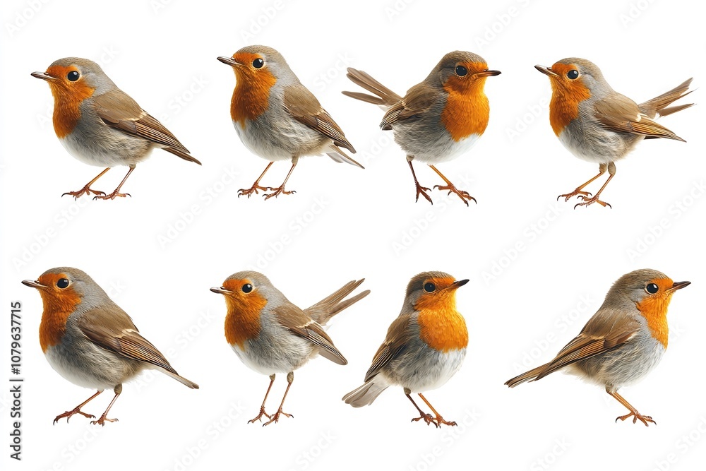A robin's collection of standing, flying, and portrait birds. Generative Ai A robin's collection of standing, flying, and portrait birds. Generative Ai