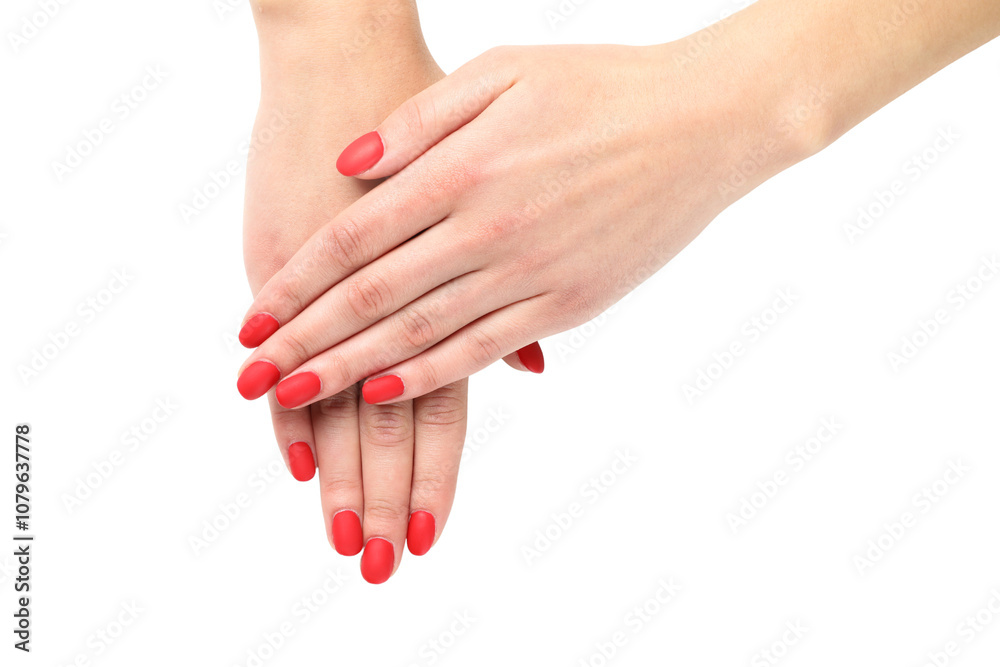 PNG, Winter cosmetics, female hands with red nails, isolated on white background. PNG, Winter cosmetics, female hands with red nails, isolated on white background.