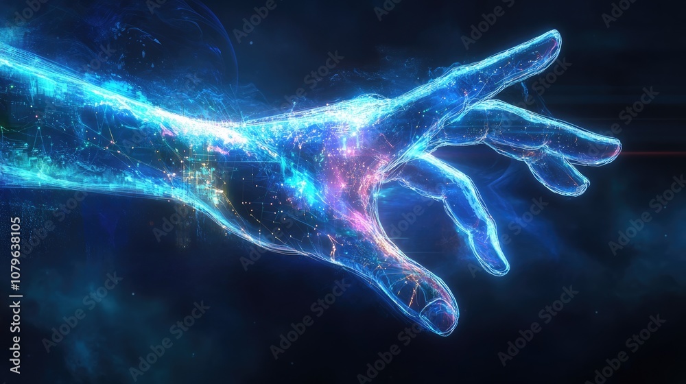 Digital Hand Reaching Out in a Cybernetic Glow Digital Hand Reaching Out in a Cybernetic Glow