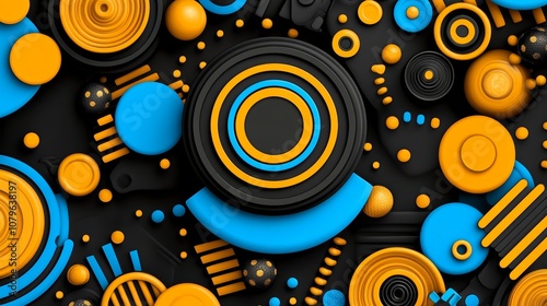 Abstract Black Orange Blue Geometric Shapes Background