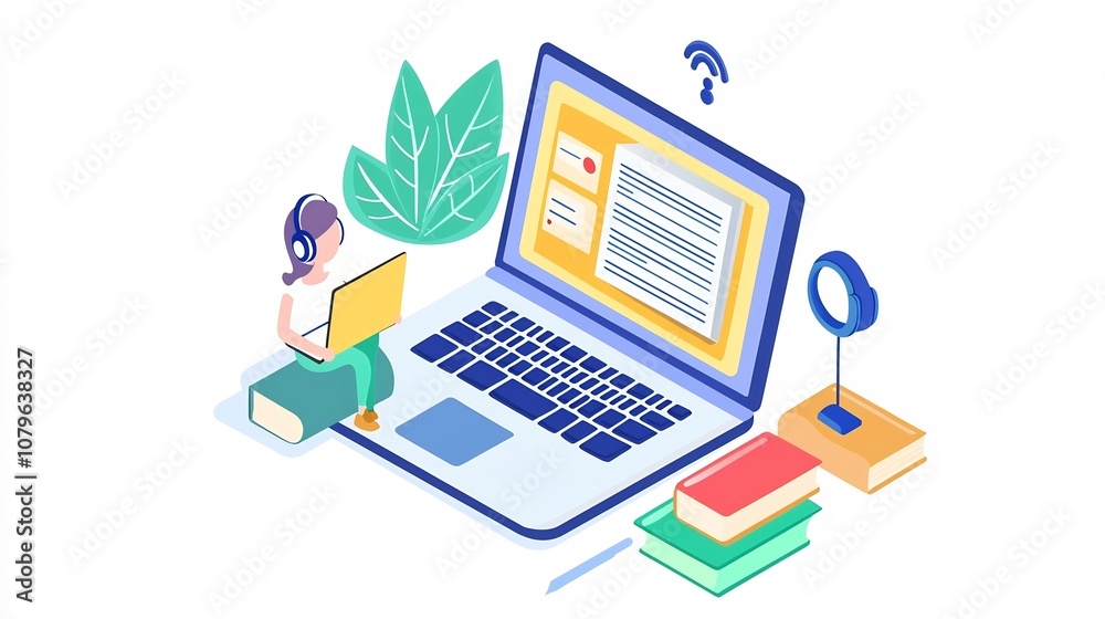 Student studying at home with virtual classroom on laptop and headphones Online education remote learning and digital workspace concept Student studying at home with virtual classroom on laptop and headphones Online education remote learning and digital workspace concept