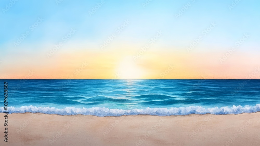 Serene Sunset Beach Ocean Waves Sandy Shore Summer Vacation Serene Sunset Beach Ocean Waves Sandy Shore Summer Vacation