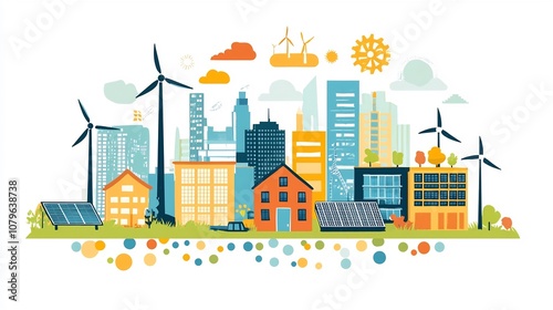 Sustainable Urban Energy Hub with Renewable Wind Turbines Solar Panels and Battery Storage Infrastructure Showcasing a Futuristic Eco Friendly City Concept