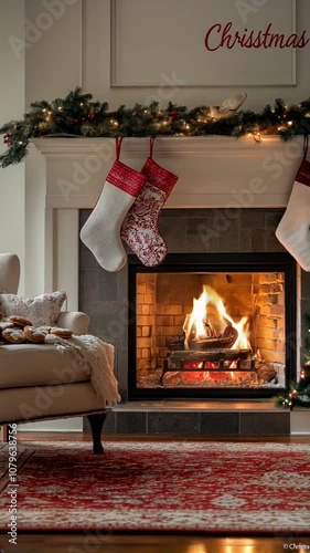 fireplace with christmas decorations