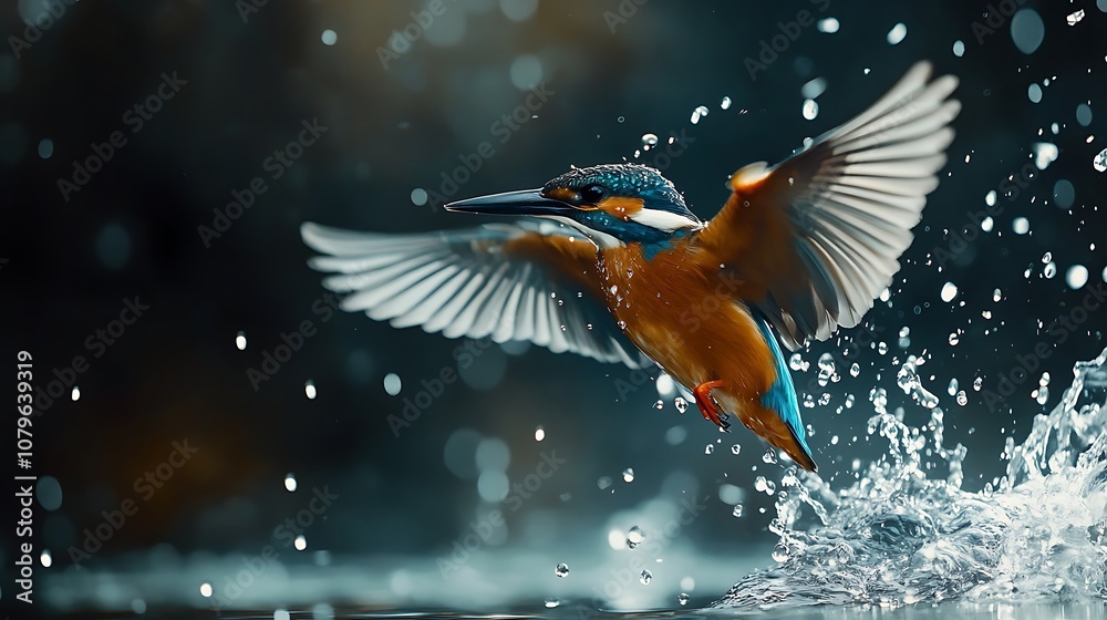 Obraz premium Common Kingfisher jumping in water.