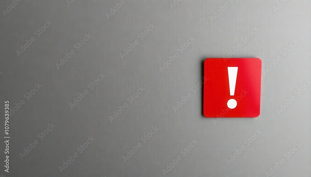 A close-up of a red sign with an exclamation mark, set against a smooth grey wall. The simplicity of the background highlights the sign's message A close-up of a red sign with an exclamation mark, set against a smooth grey wall. The simplicity of the background highlights the sign's message