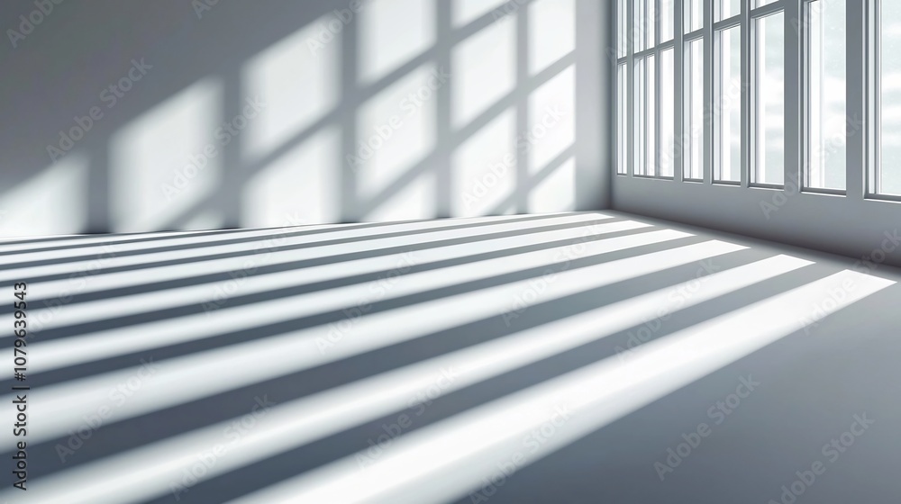 Fototapeta premium Dramatic Shadows and Bright Minimalist Interior Scene for Modern Mockup