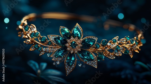 Elegant Gold Teal Gemstone Flower Hairband Jewelry