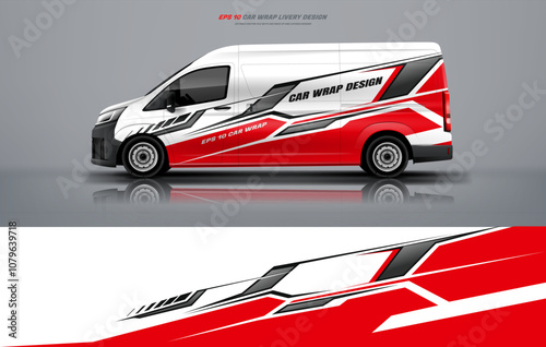 Sporty simple big van or van wrap car wrap livery design with a touch of red color combination for universal medium van vector eps ready print printable file