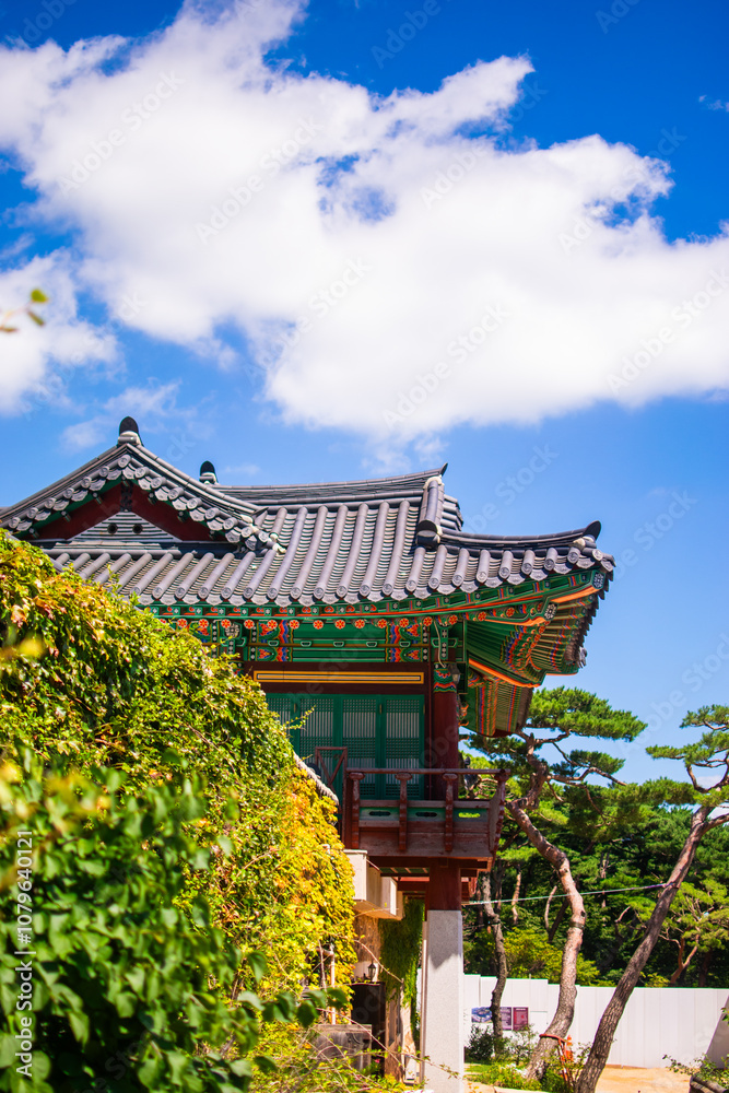 Korean old temple with trees in a sunny day Korean old temple with trees in a sunny day