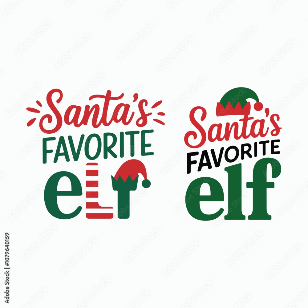 Naklejka premium Santa's favorite elf, typography t-shirt design illustration. Merry Christmas.