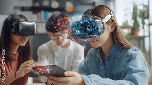 Interactive Holographic Learning: Students and Teachers Using VR, AR, and AI in a Futuristic Classroom with Models, Digital Maps, and Virtual Worlds for Immersive Education photo