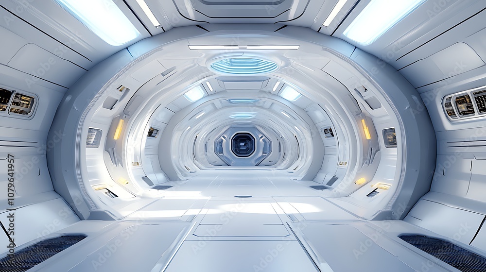 Fototapeta premium Spaceship corridor interior view technology and science concept