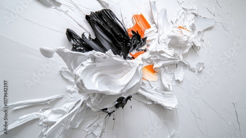 Abstract White Black Orange Impasto Painting Texture photo