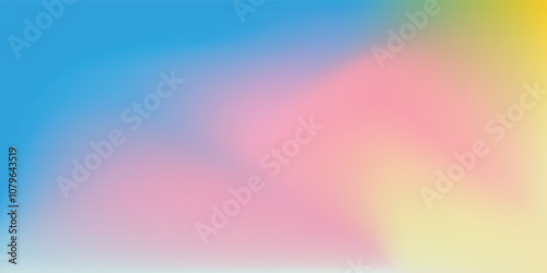 Abstract clear blue sky. Pastel rainbow. Light blue, pink and yellow color vector banner. Pastel gradient sky pattern. Blurred light fuzz colorful gradient background. Vector soft horizontal backdrop