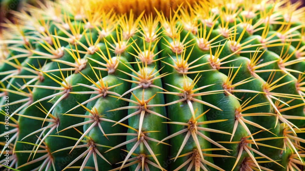 Close up view of a barrel cactus top featuring intricate spine details, barrel cactus, desert plant, botanical, succulent Close up view of a barrel cactus top featuring intricate spine details, barrel cactus, desert plant, botanical, succulent