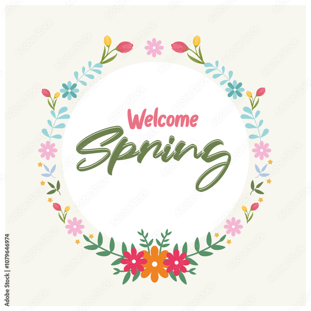 Circle wreath. Round frame with spring flowers. Spring Flourishing concept. Flat vector illustration. Circle wreath. Round frame with spring flowers. Spring Flourishing concept. Flat vector illustration.