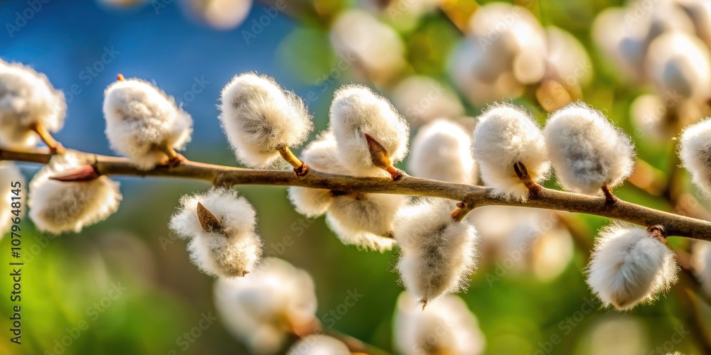 Close-up of fuzzy buds on a cotton tree branch, cotton, tree, buds, close-up, nature, plant, growth, agriculture, fluffy, soft Close-up of fuzzy buds on a cotton tree branch, cotton, tree, buds, close-up, nature, plant, growth, agriculture, fluffy, soft