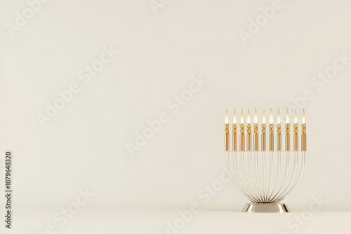 A modern menorah with nine candle holders, symbolizing the Jewish festival of Hanukkah. photo