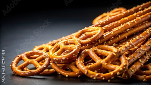 Crispy golden pretzel sticks close-up on black background, pretzel, snack, salty, appetizer, baked, crunchy, crispy, delicious