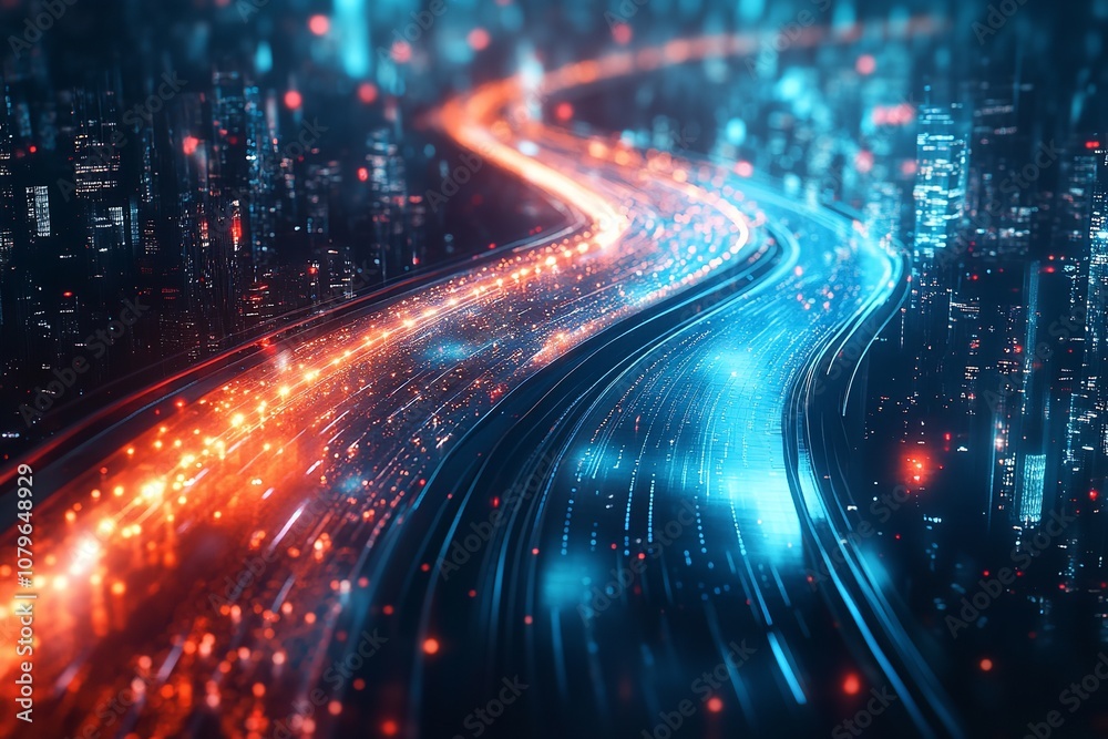A nighttime metropolis encircled by an abstract gradient blue. Generative Ai A nighttime metropolis encircled by an abstract gradient blue. Generative Ai