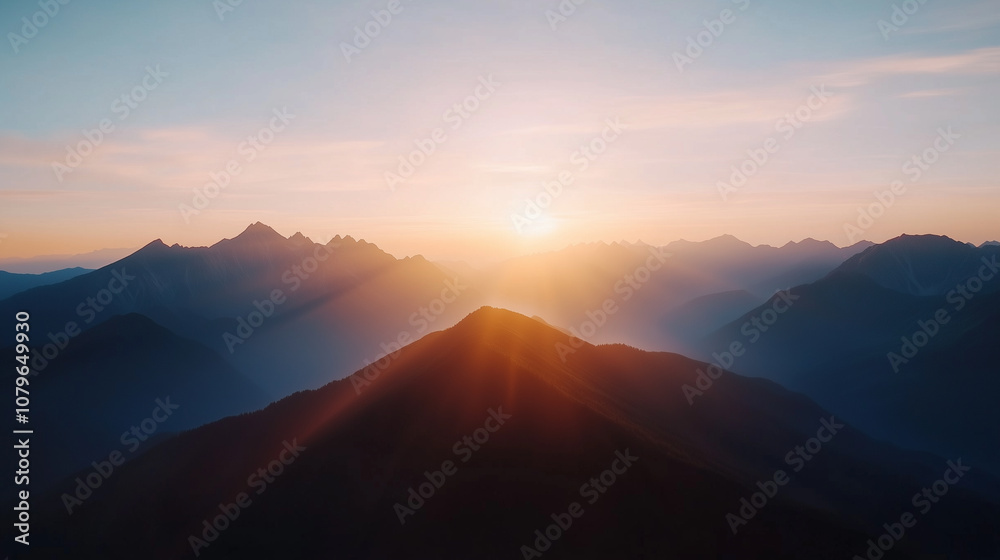 Breathtaking sunrise over majestic mountains, casting warm light and shadows across landscape, creating serene and tranquil atmosphere. Breathtaking sunrise over majestic mountains, casting warm light and shadows across landscape, creating serene and tranquil atmosphere.
