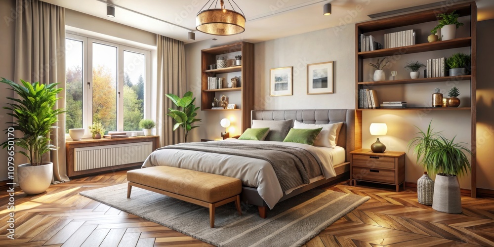 Cozy bedroom interior with a comfortable bed, bedroom, interior, cozy, comfort, sleep, relaxation, furniture, home, decor Cozy bedroom interior with a comfortable bed, bedroom, interior, cozy, comfort, sleep, relaxation, furniture, home, decor