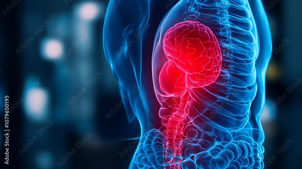Glowing Anatomical Visualization of the Human Brain and Internal Organs Digital 3D of the complex human body systems including the brain circulatory and digestive organs with a futuristic Glowing Anatomical Visualization of the Human Brain and Internal Organs Digital 3D of the complex human body systems including the brain circulatory and digestive organs with a futuristic