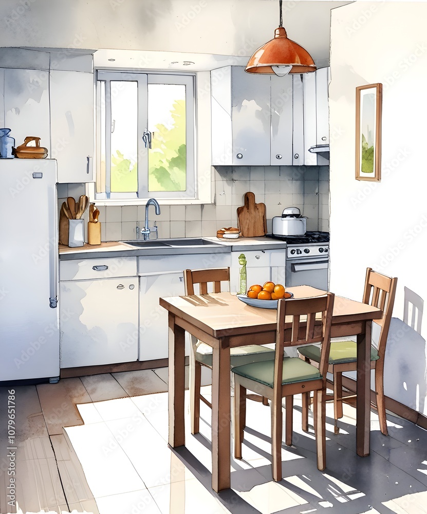 Fototapeta premium Cozy Kitchen Watercolor Art Simplicity Life