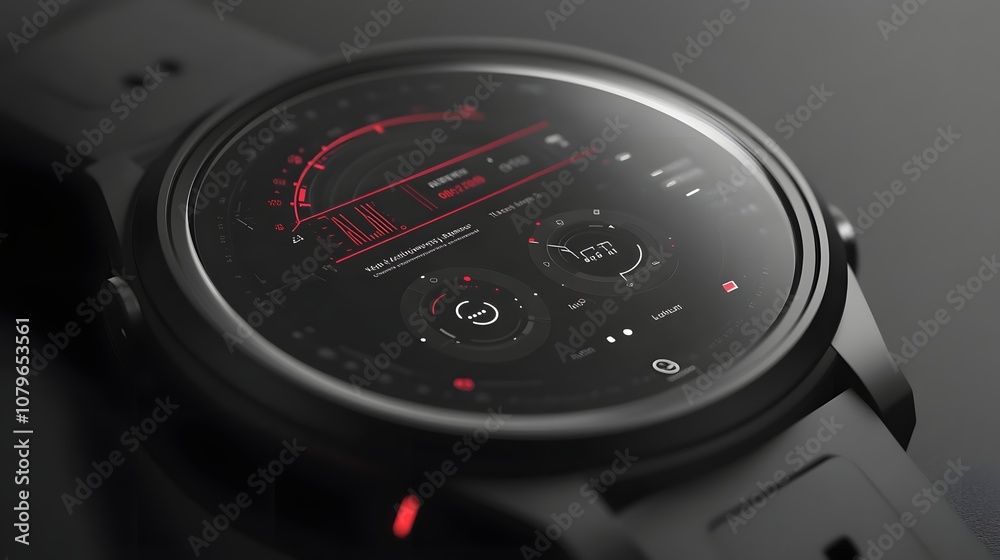 A sleek and futuristic smartwatch interface design with clean lines, minimalistic icons, and a monochrome color palette for a high-tech aesthetic. A sleek and futuristic smartwatch interface design with clean lines, minimalistic icons, and a monochrome color palette for a high-tech aesthetic.