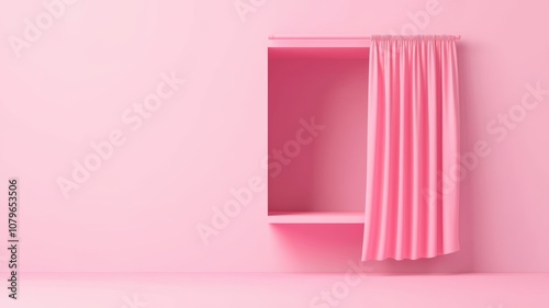 Elegant and Contemporary Pink Curtains with Side Storage Compartment in a Minimalist Interior Design Setting for Modern Spaces