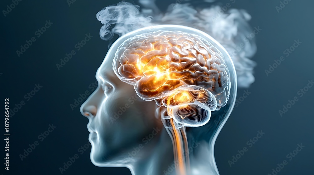 A glowing x ray like image of the human brain surrounded by a mysterious smoky atmosphere symbolizing the complexity creativity and cognitive processes of the mind A glowing x ray like image of the human brain surrounded by a mysterious smoky atmosphere symbolizing the complexity creativity and cognitive processes of the mind