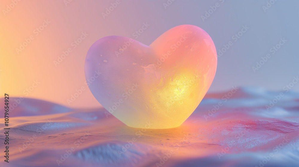 Fototapeta premium Translucent glowing heart shape on textured surface with pastel lighting