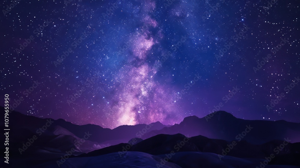 Starry night sky milky way sky over mountains, AI generated image Starry night sky milky way sky over mountains, AI generated image
