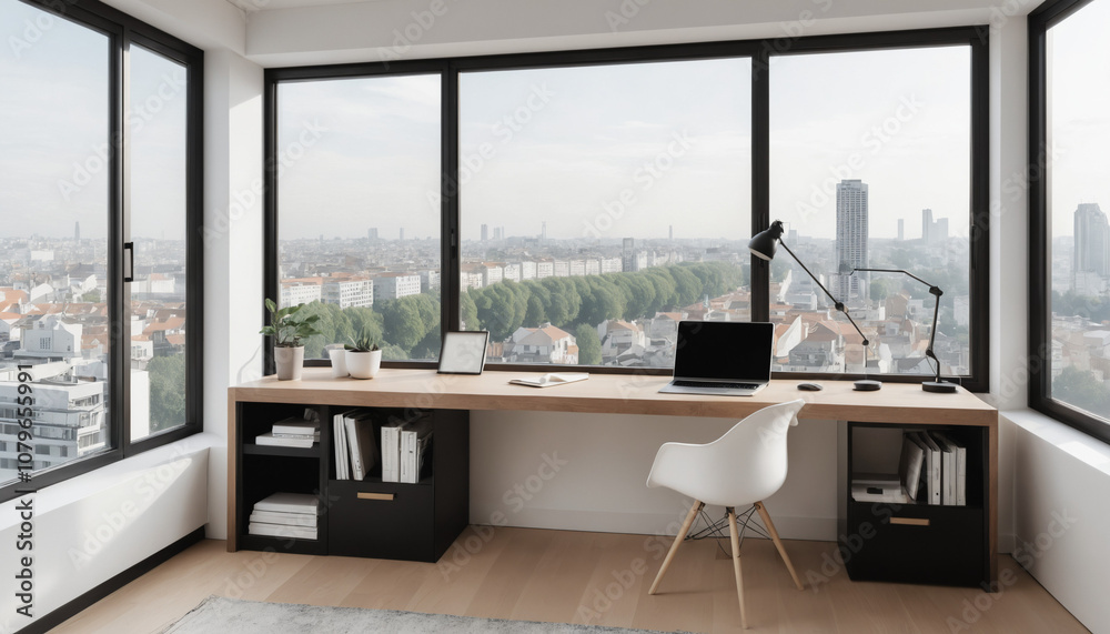 Fototapeta premium Office workspace with stained glass windows