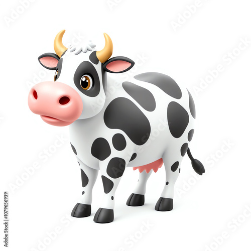 3D illustration cute cow character isolated on white background photo