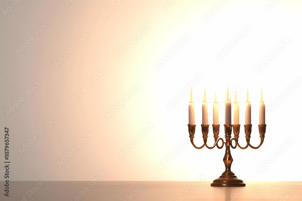 A bronze candelabra with several lit candles against a soft, illuminated background. A bronze candelabra with several lit candles against a soft, illuminated background.