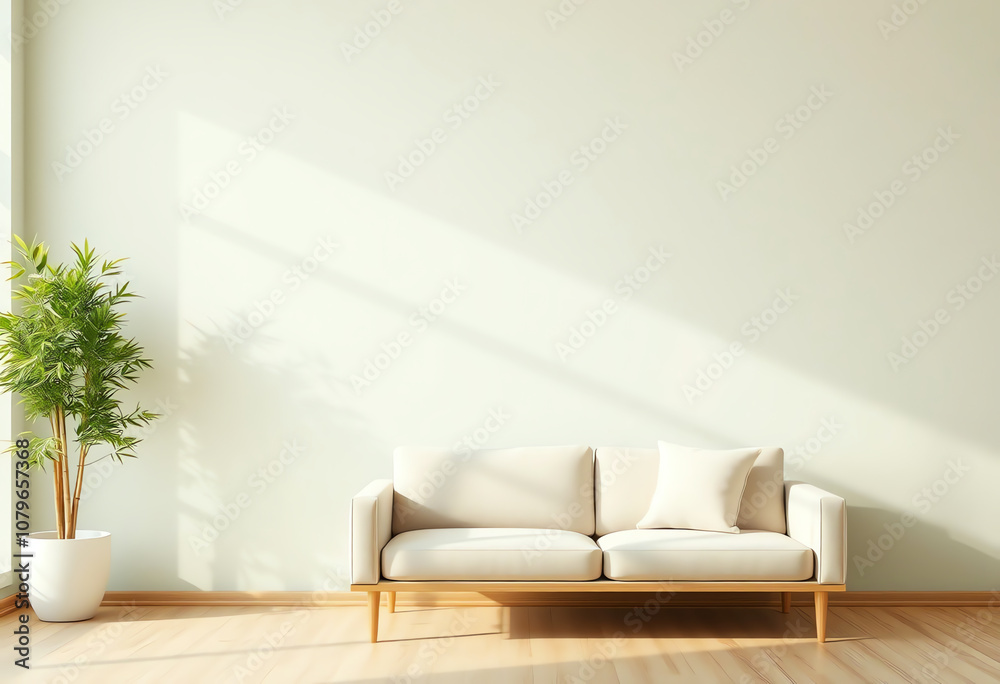 indoor bamboo plant and modern sofa with copy space wall indoor bamboo plant and modern sofa with copy space wall