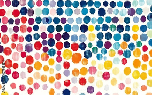 Abstract pattern of colorful dots on a crisp white background photo