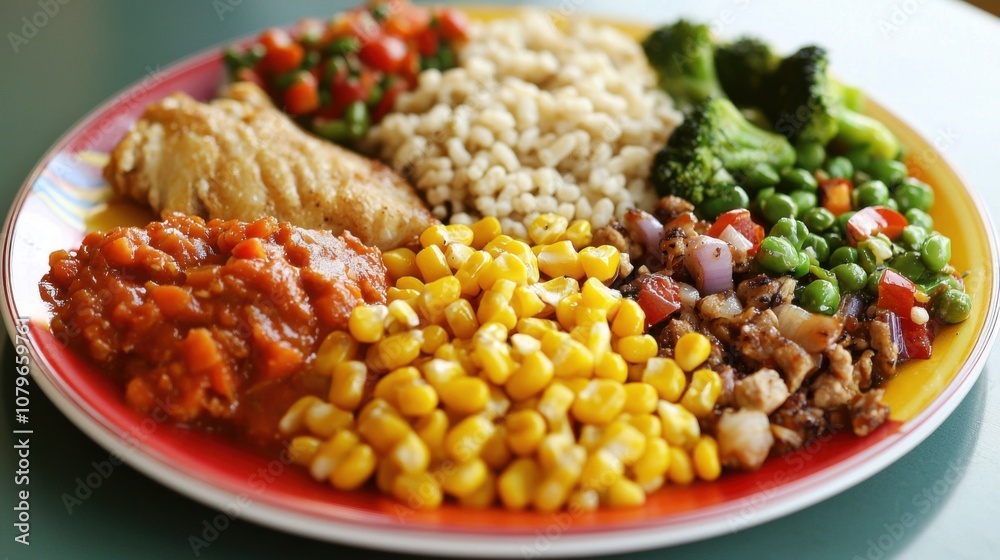 Colorful Plate of Healthy Nutritious Food Variety Colorful Plate of Healthy Nutritious Food Variety