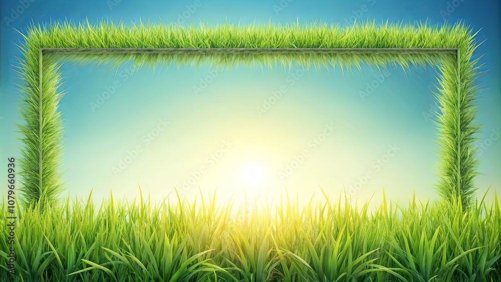 Fototapeta premium A Vibrant Grassy Frame Encircles a Sunlit Sky, Creating a Natural Canvas for Springtime Dreams