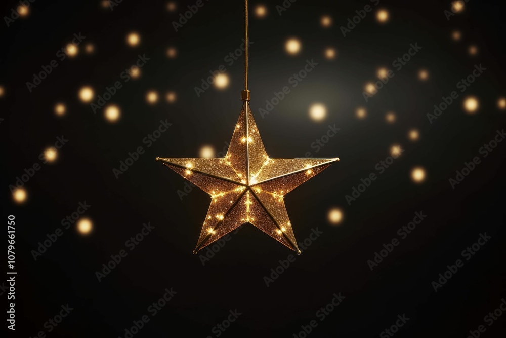 Gold star light hanging on dark background Gold star light hanging on dark background