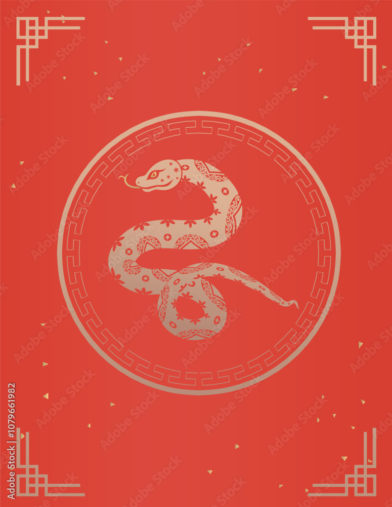 Fototapeta premium Traditional Chinese Year of the Snake illustration vector 2025