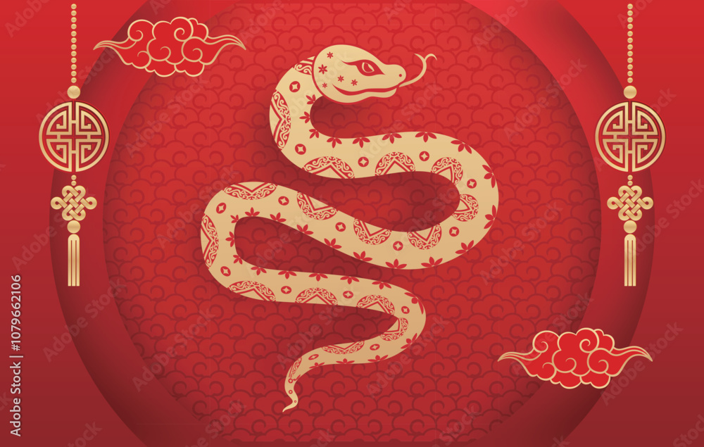 Traditional Chinese Year of the Snake illustration vector 2025