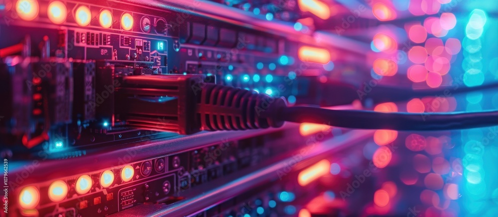 Fototapeta premium Close-up of Network Cables in a Data Center