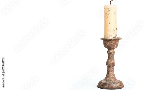 Vintage candle holder with an unmelted candle against a white isolated background. photo