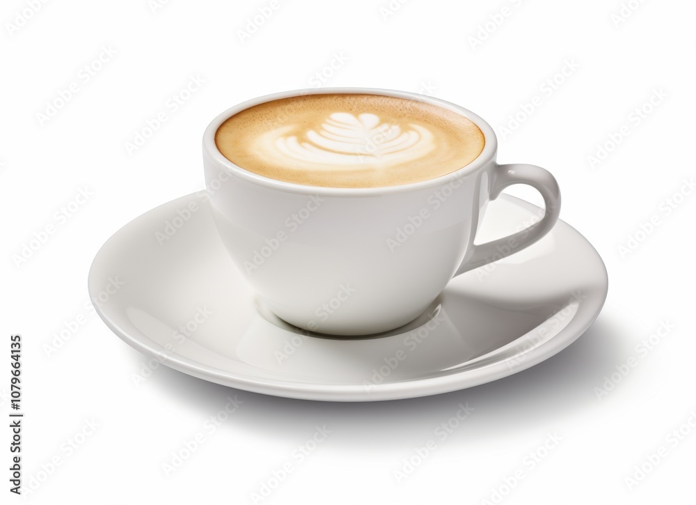 A Cup of Cappuccino with Latte Art on a White Saucer A Cup of Cappuccino with Latte Art on a White Saucer