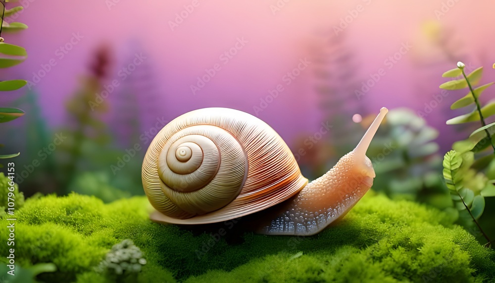 Natural macro shot. Snail shell close-up, botanical textures, high-detail environment, 3D illustration. Natural macro shot. Snail shell close-up, botanical textures, high-detail environment, 3D illustration.