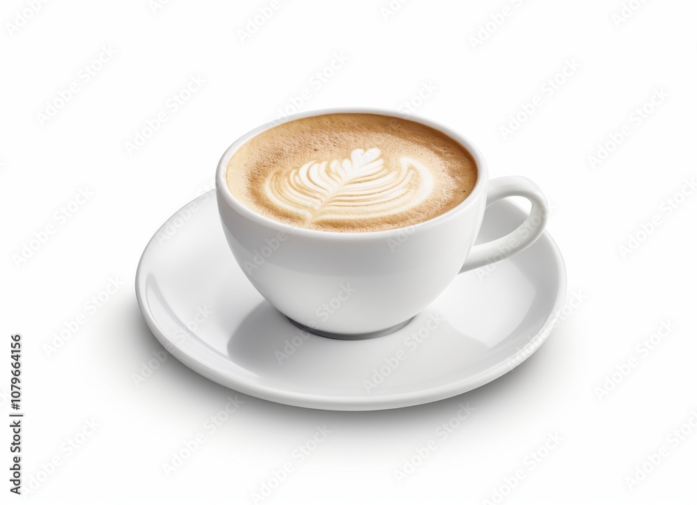 A Cup of Cappuccino with Latte Art on a Saucer A Cup of Cappuccino with Latte Art on a Saucer
